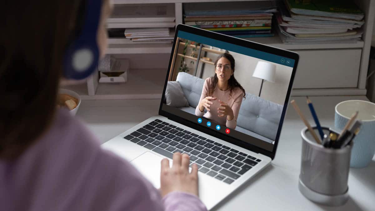 Image of a Student Learning online via video calling